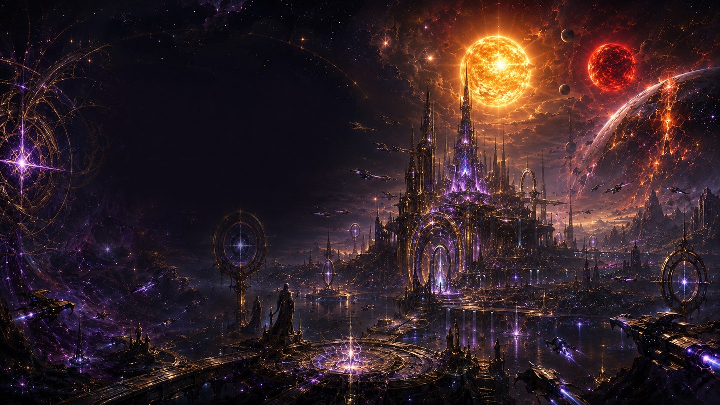 A vast city beneath two suns in the Destinies universe
